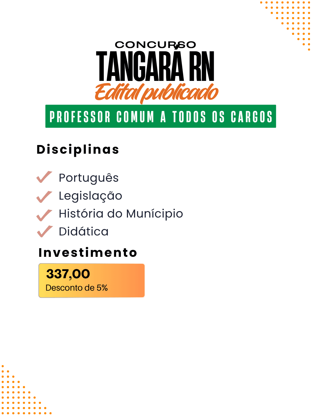 Tangará/RN: Professor comum a todos os cargos